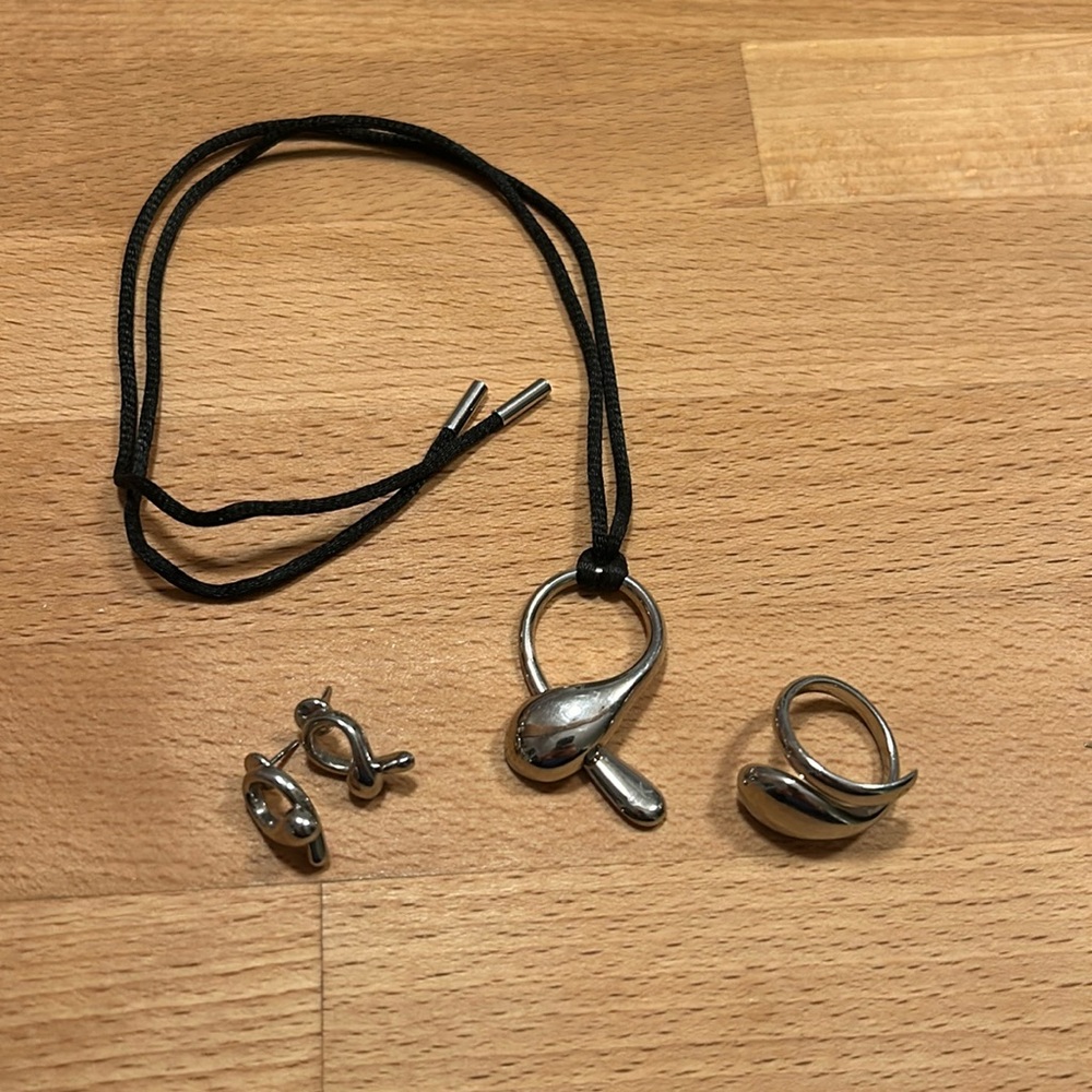 Calvin Klein silver jewelry (necklace, earrings, ring set)